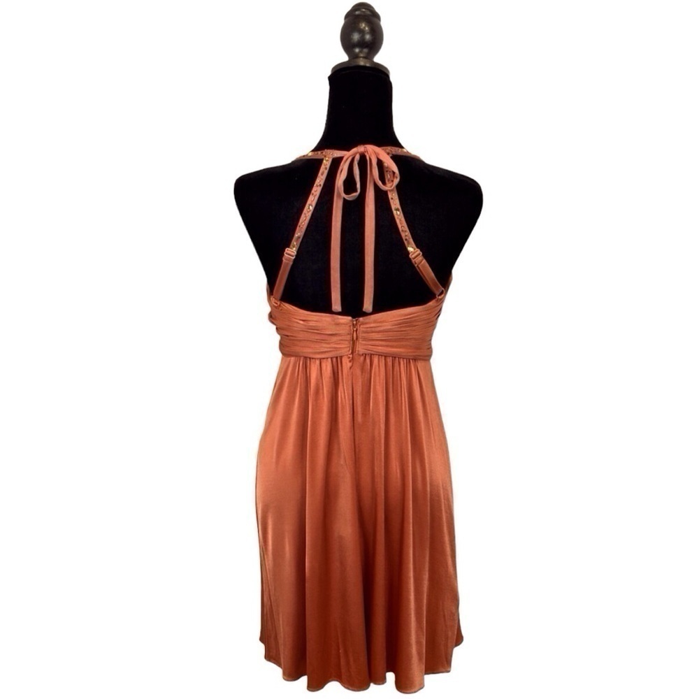 BCBG MAXAZRIA Mini Rust Empire Waist Spaghetti Strap Rhinestone Dress Size-4 EUC - Picture 3 of 8